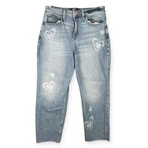 Hollister Ultra High Rise Jeans Women’s 9R Light Wash White Heart Print Vintage
